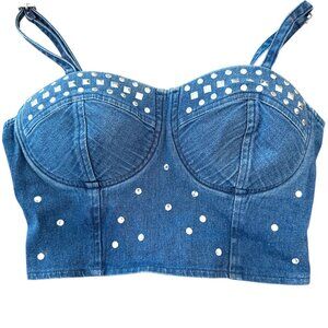 Girl's Urban Groove embellished denim dance crop top, size PA